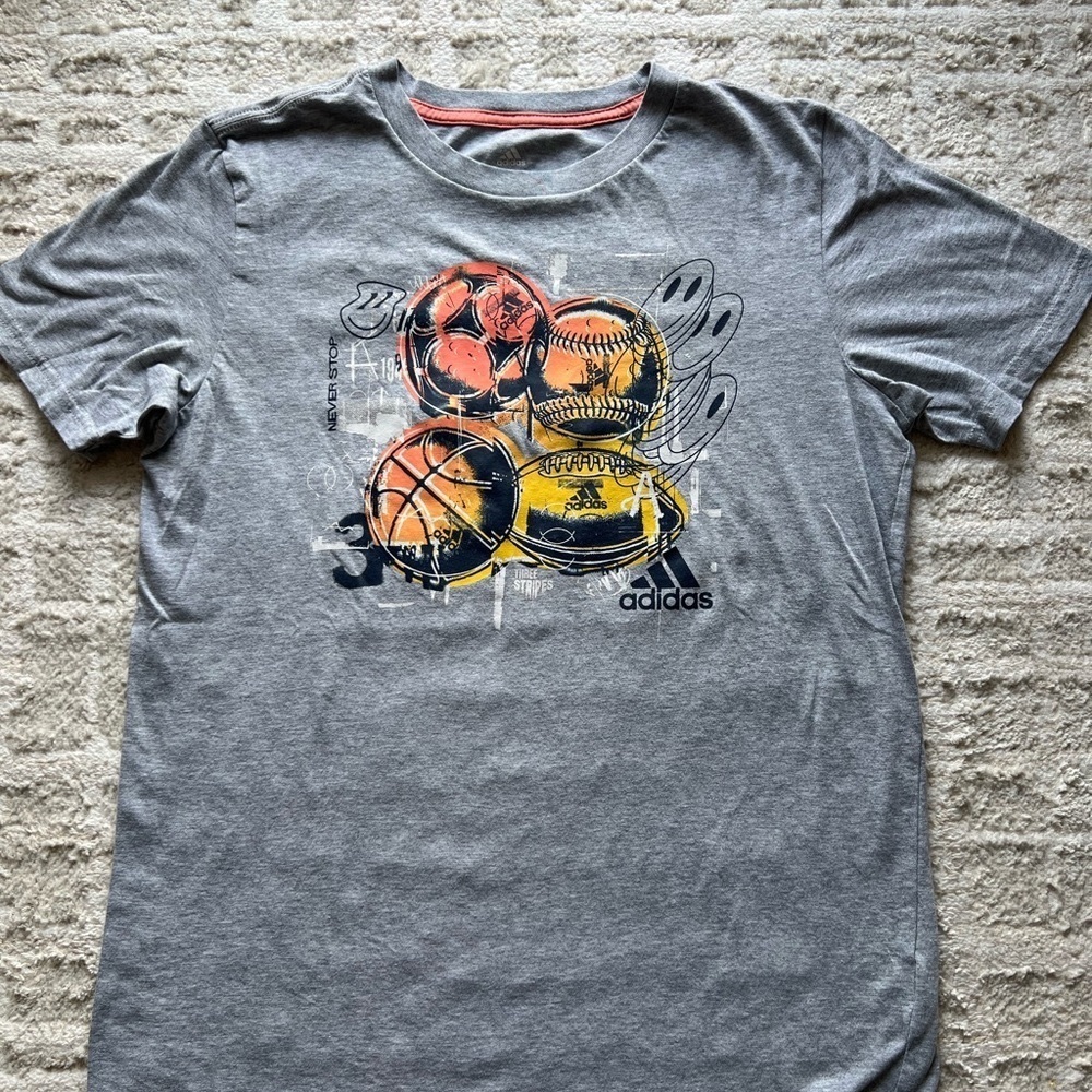 Adidas Gray and Orange Sports Graphic Tee